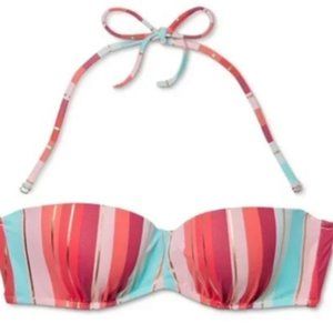 Shade & Shore Striped Strapless Bandeau Bikini Top Sz 34C